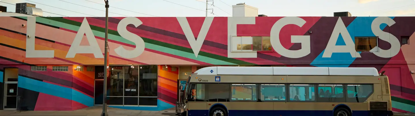RTC Bus Passing by Downtown Las Vegas Artwork RTC Bus Passing by Downtown Las Vegas Artwork